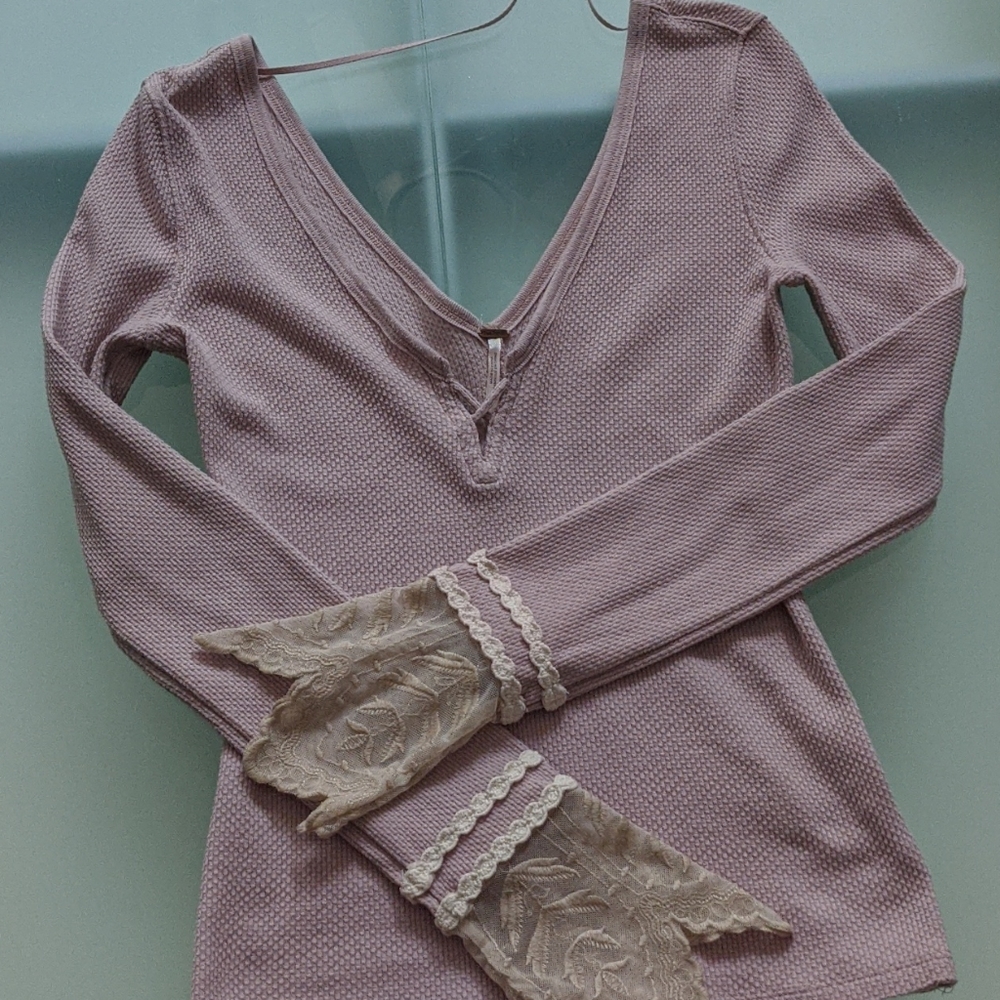 Free People Pink Last Dance Lace Cuff Thermal XS